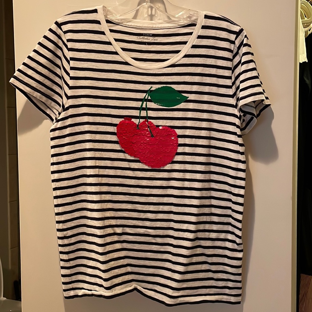 Large J Crew cherry sequin striped top